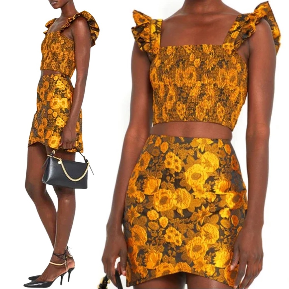 Two-Piece Kourt Tala Ruffle Crop Top and Mini Skirt Matching Set - Size XS